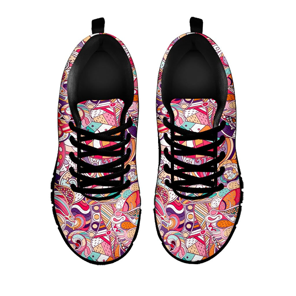 Pastel Bohemian Floral Pattern Print Black Running Shoes