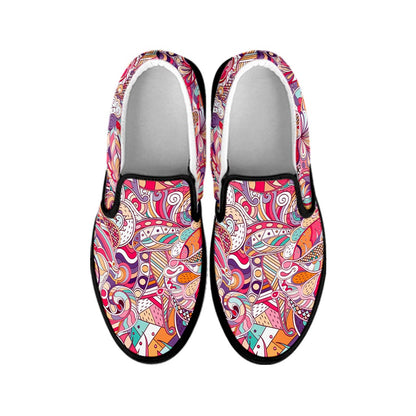 Pastel Bohemian Floral Pattern Print Black Slip On Sneakers