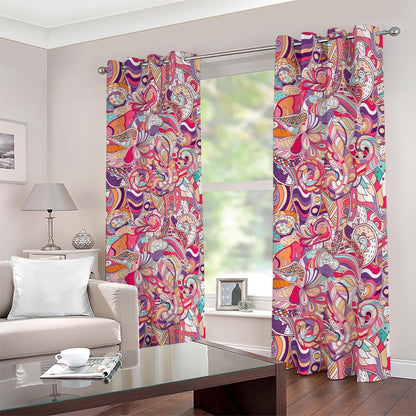 Pastel Bohemian Floral Pattern Print Blackout Grommet Curtains