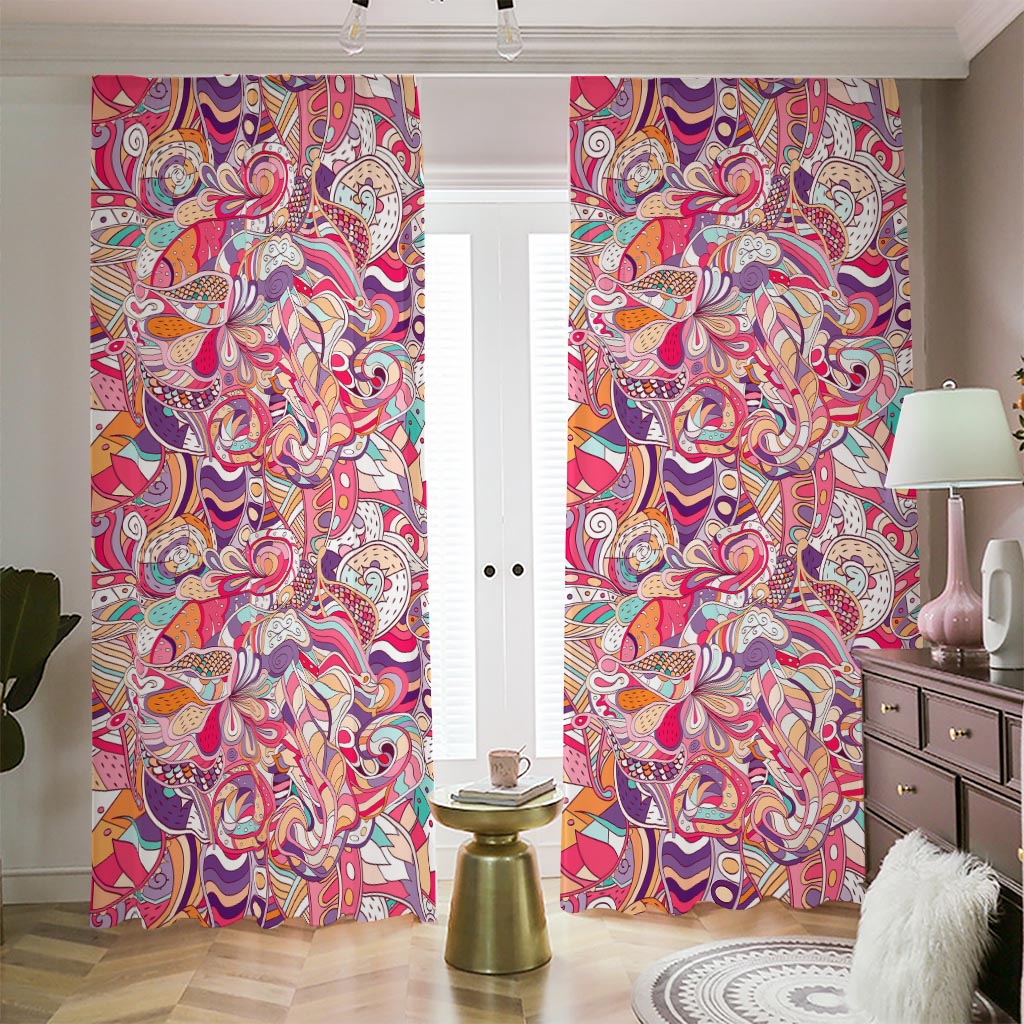 Pastel Bohemian Floral Pattern Print Blackout Pencil Pleat Curtains