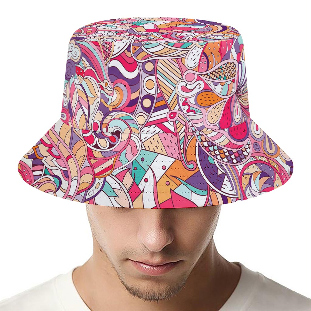 Pastel Bohemian Floral Pattern Print Bucket Hat