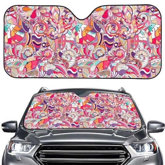 Pastel Bohemian Floral Pattern Print Car Windshield Sun Shade