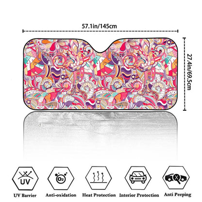 Pastel Bohemian Floral Pattern Print Car Windshield Sun Shade