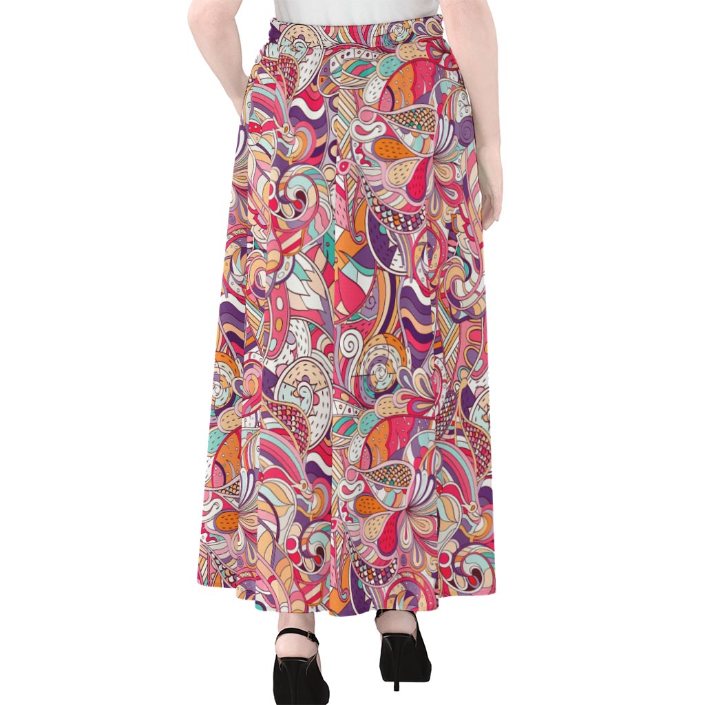 Pastel Bohemian Floral Pattern Print Chiffon Maxi Skirt