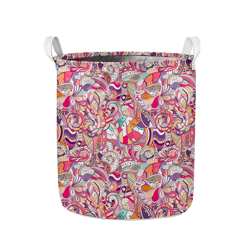 Pastel Bohemian Floral Pattern Print Collapsible Laundry Basket