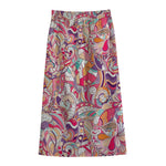 Pastel Bohemian Floral Pattern Print Cotton Front Slit Maxi Skirt