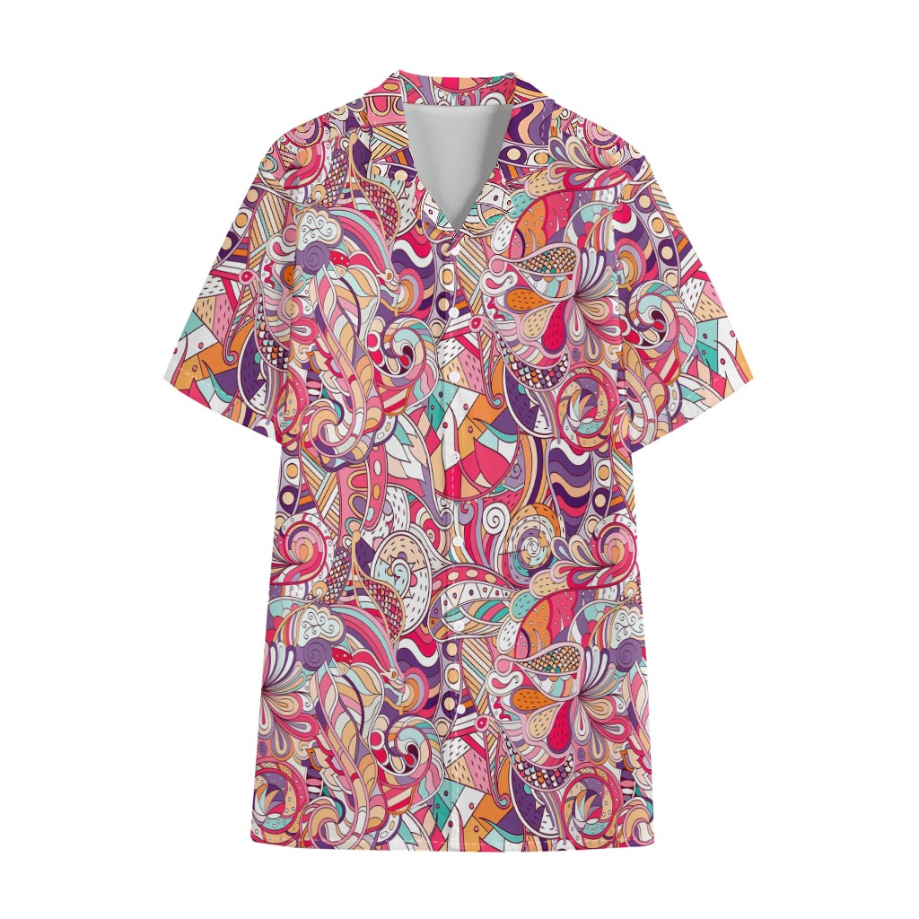 Pastel Bohemian Floral Pattern Print Cotton Hawaiian Shirt
