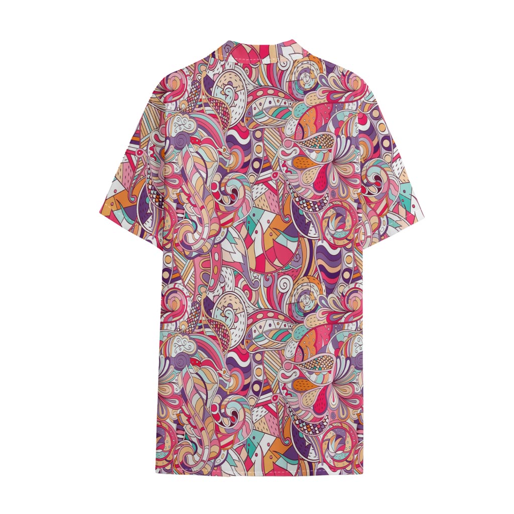 Pastel Bohemian Floral Pattern Print Cotton Hawaiian Shirt