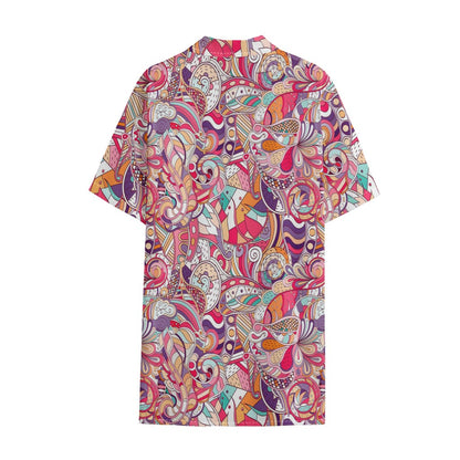 Pastel Bohemian Floral Pattern Print Cotton Hawaiian Shirt