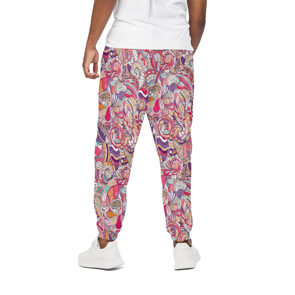Pastel Bohemian Floral Pattern Print Cotton Pants