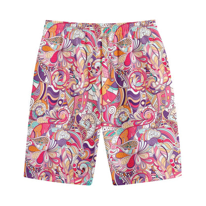 Pastel Bohemian Floral Pattern Print Cotton Shorts