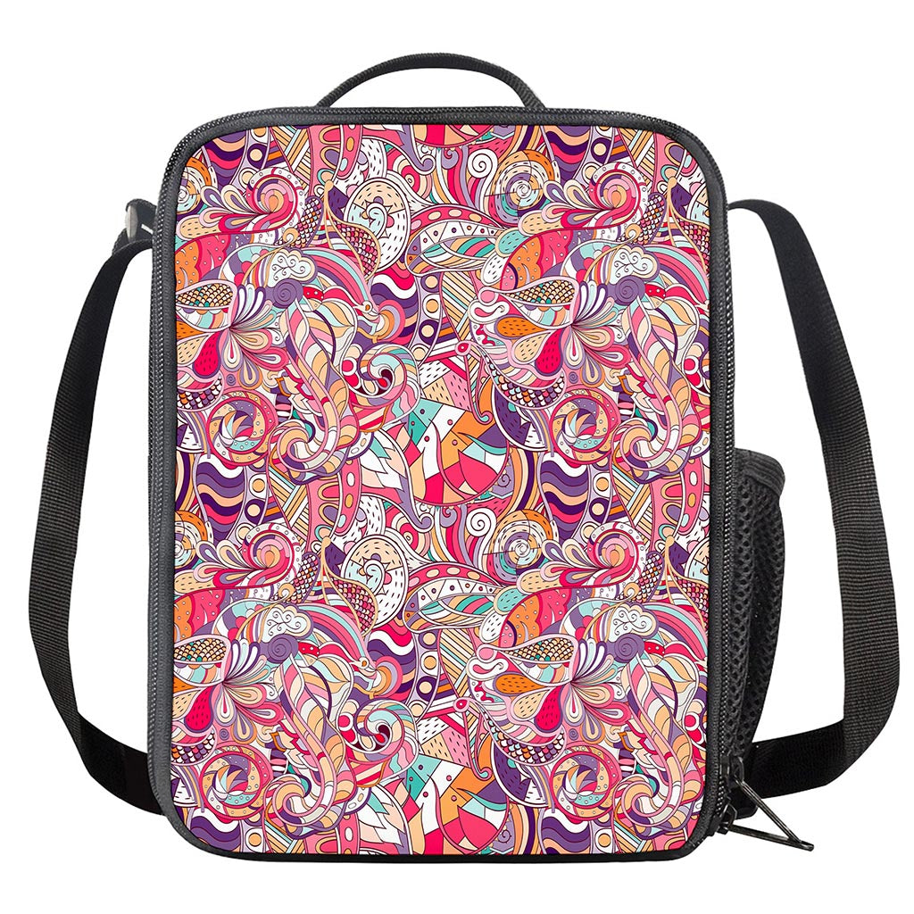 Pastel Bohemian Floral Pattern Print Crossbody Lunch Bag
