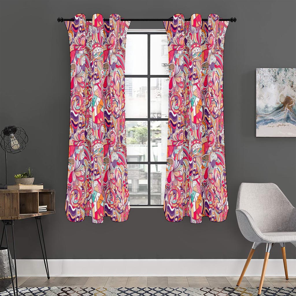 Pastel Bohemian Floral Pattern Print Curtain