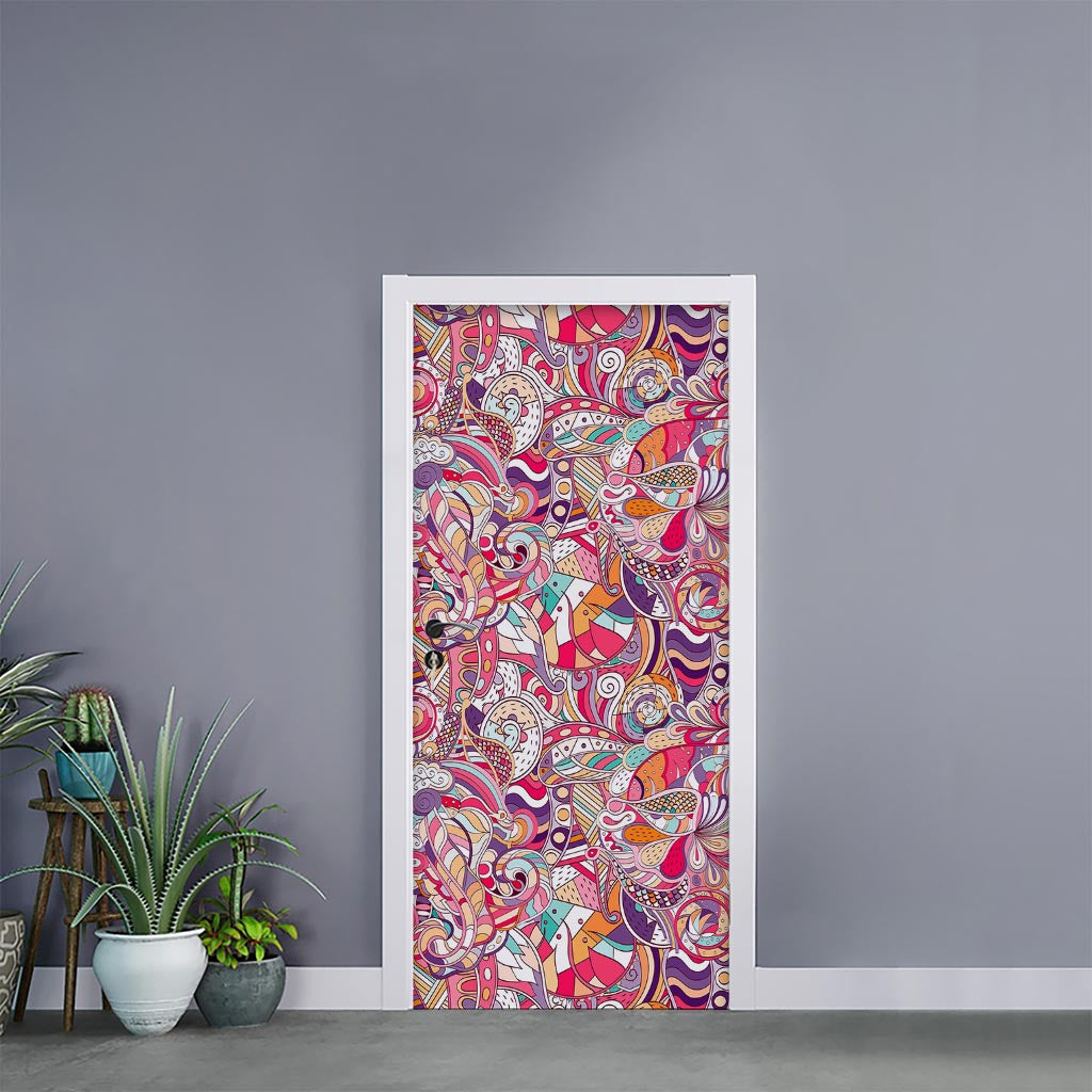 Pastel Bohemian Floral Pattern Print Door Sticker