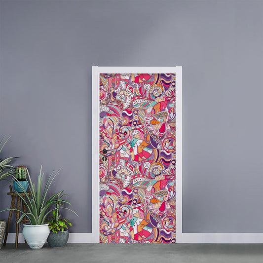 Pastel Bohemian Floral Pattern Print Door Sticker