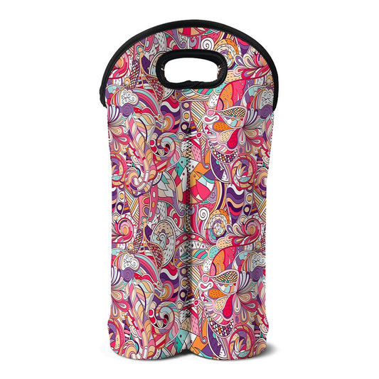Pastel Bohemian Floral Pattern Print Double Neoprene Wine Tote