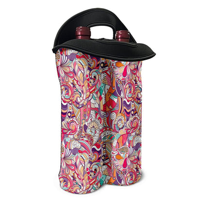 Pastel Bohemian Floral Pattern Print Double Neoprene Wine Tote