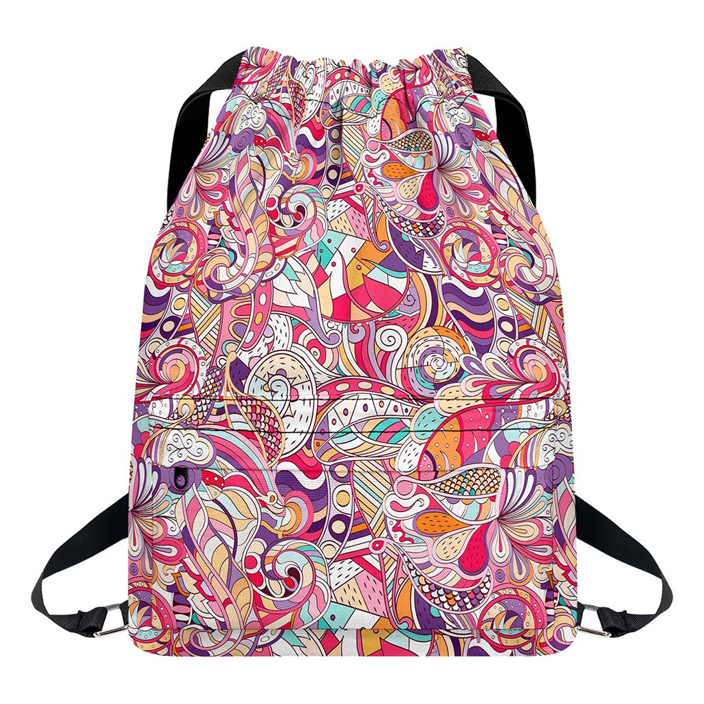 Pastel Bohemian Floral Pattern Print Drawstring Backpack