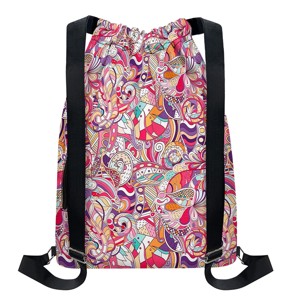 Pastel Bohemian Floral Pattern Print Drawstring Backpack
