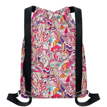 Pastel Bohemian Floral Pattern Print Drawstring Backpack