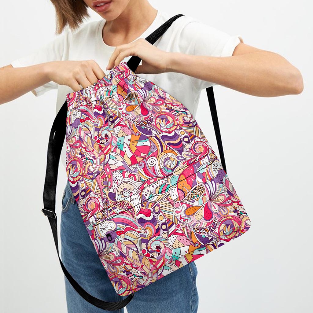 Pastel Bohemian Floral Pattern Print Drawstring Backpack