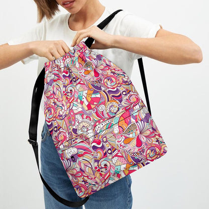 Pastel Bohemian Floral Pattern Print Drawstring Backpack