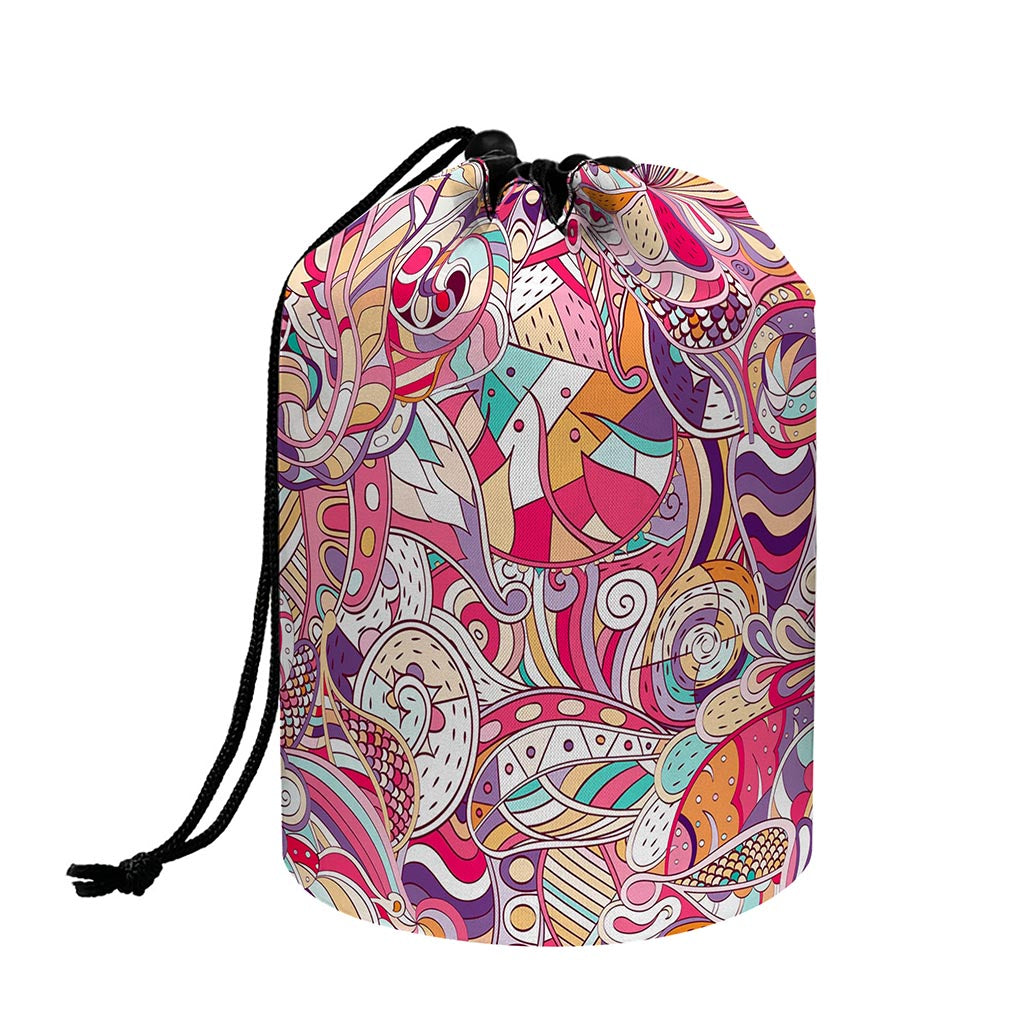 Pastel Bohemian Floral Pattern Print Drawstring Makeup Bag