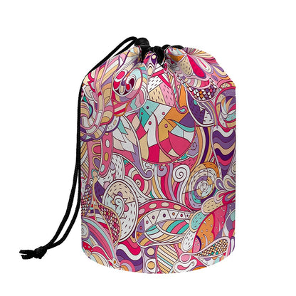 Pastel Bohemian Floral Pattern Print Drawstring Makeup Bag