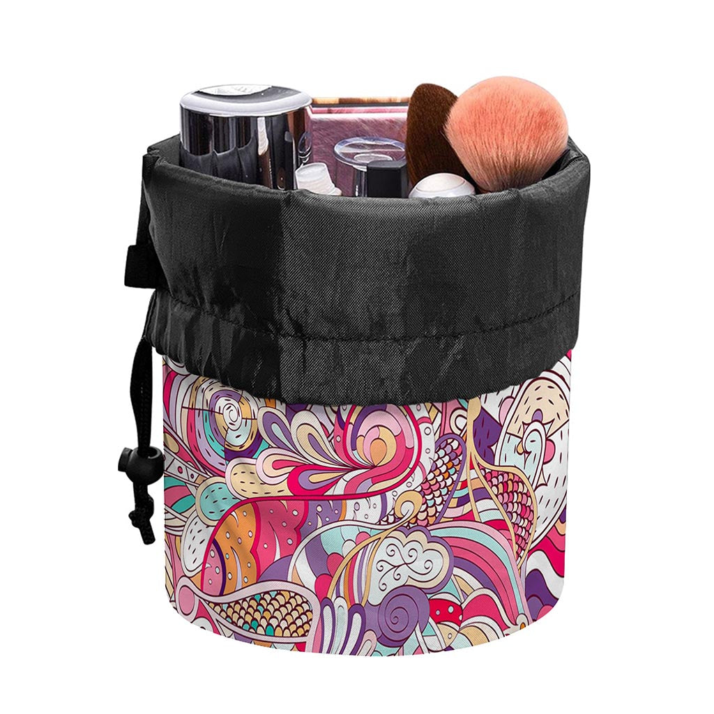 Pastel Bohemian Floral Pattern Print Drawstring Makeup Bag