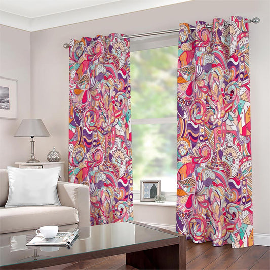 Pastel Bohemian Floral Pattern Print Extra Wide Grommet Curtains