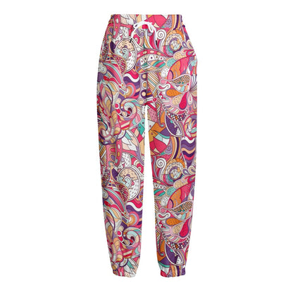 Pastel Bohemian Floral Pattern Print Fleece Lined Knit Pants