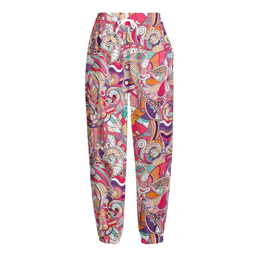 Pastel Bohemian Floral Pattern Print Fleece Lined Knit Pants