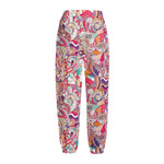 Pastel Bohemian Floral Pattern Print Fleece Lined Knit Pants