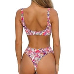 Pastel Bohemian Floral Pattern Print Front Bow Tie Bikini