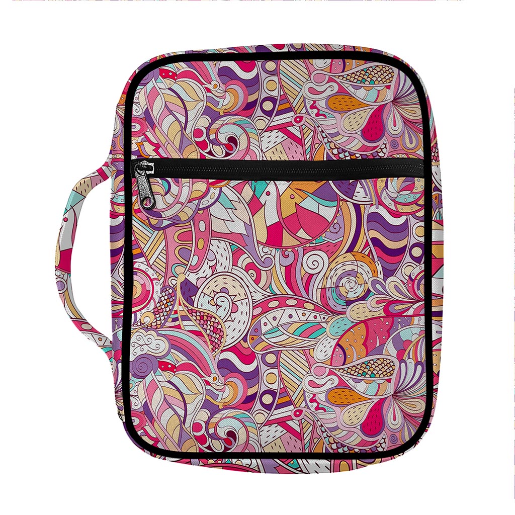 Pastel Bohemian Floral Pattern Print Front Pocket Bible Bag