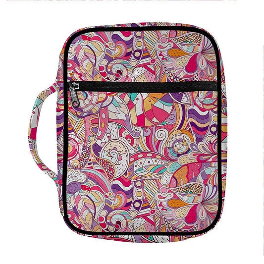 Pastel Bohemian Floral Pattern Print Front Pocket Bible Bag