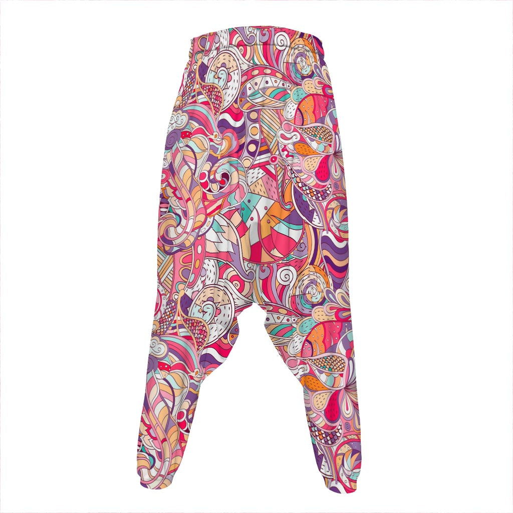 Pastel Bohemian Floral Pattern Print Hammer Pants