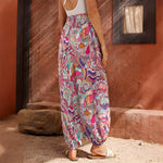 Pastel Bohemian Floral Pattern Print Harem Pants
