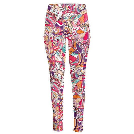 Pastel Bohemian Floral Pattern Print High-Waisted Pocket Leggings