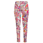 Pastel Bohemian Floral Pattern Print High-Waisted Pocket Leggings