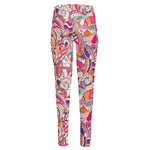 Pastel Bohemian Floral Pattern Print High-Waisted Pocket Leggings