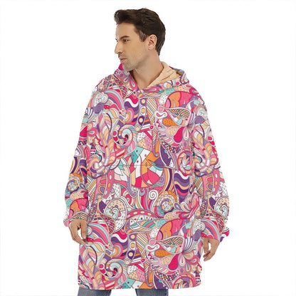 Pastel Bohemian Floral Pattern Print Hoodie Blanket