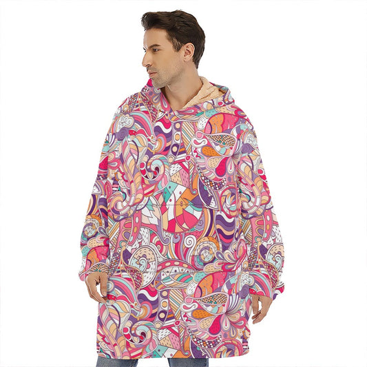 Pastel Bohemian Floral Pattern Print Hoodie Blanket