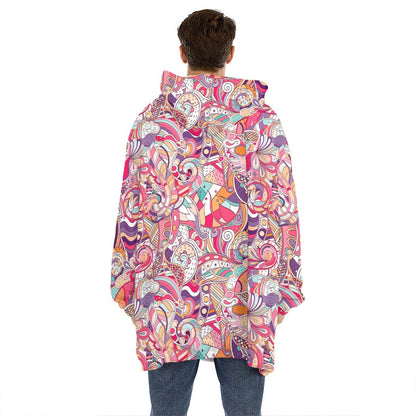 Pastel Bohemian Floral Pattern Print Hoodie Blanket