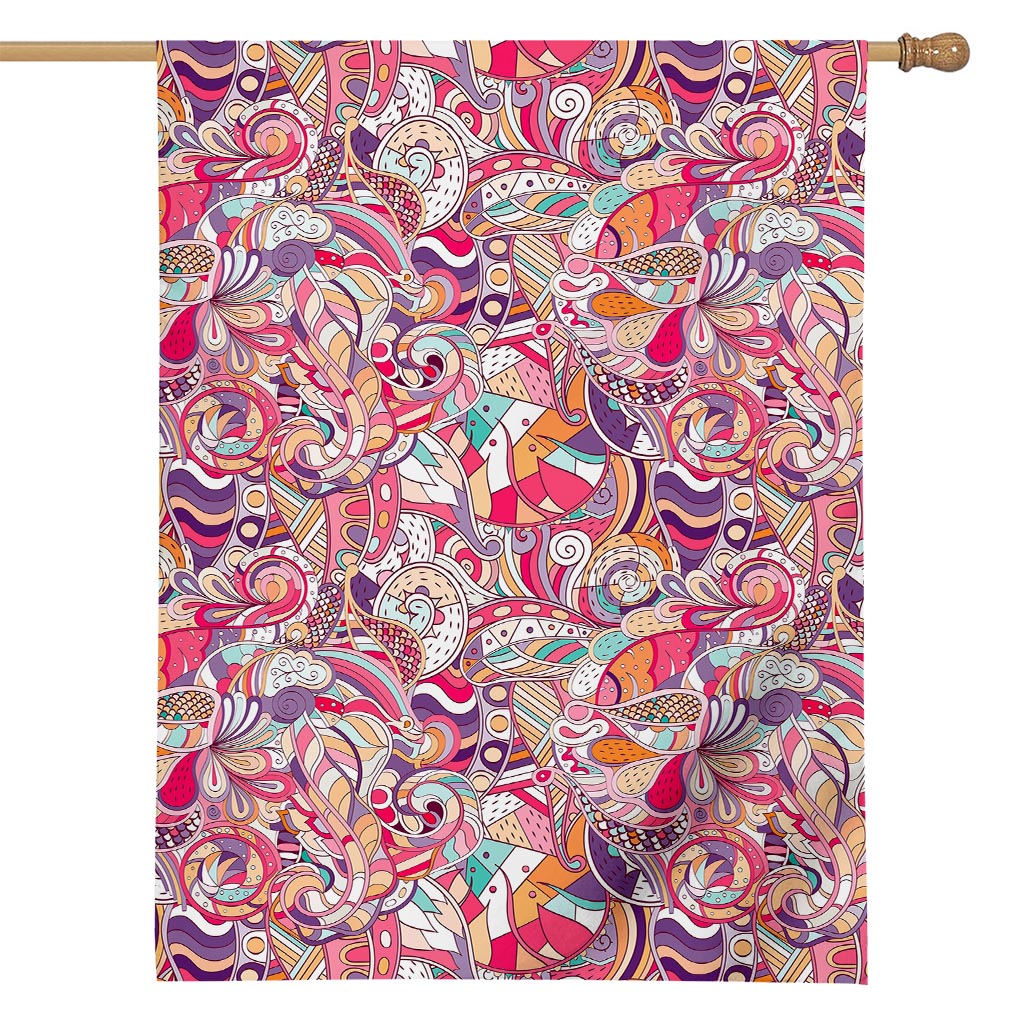 Pastel Bohemian Floral Pattern Print House Flag