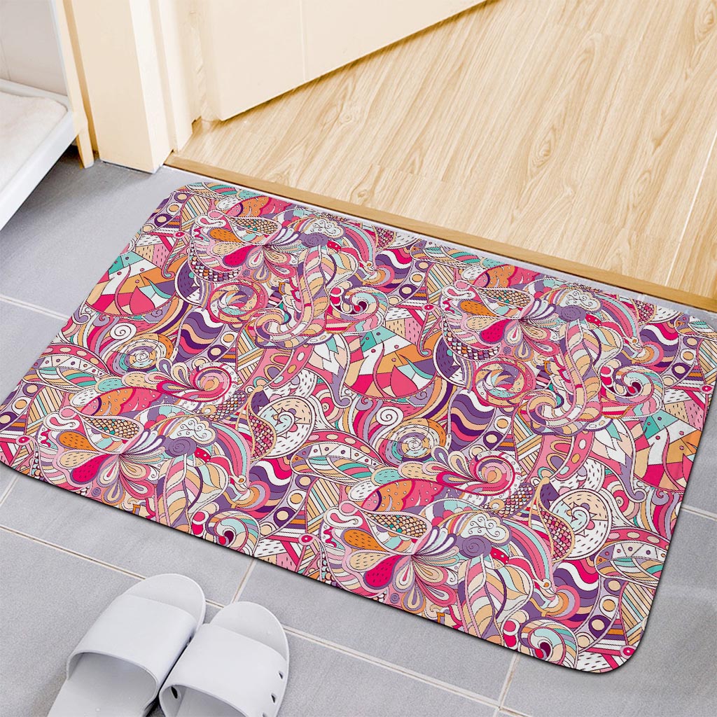 Pastel Bohemian Floral Pattern Print Indoor Door Mat