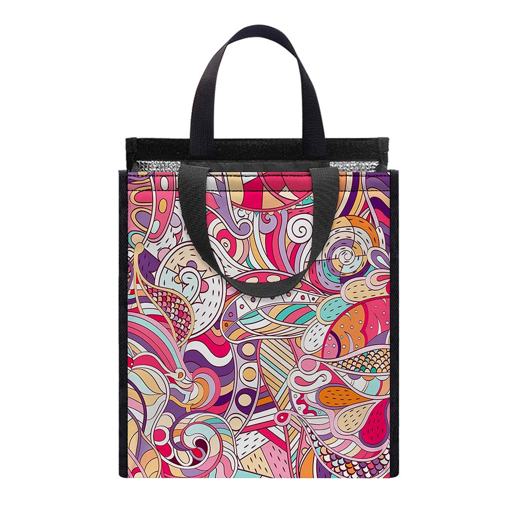Pastel Bohemian Floral Pattern Print Insulated Lunch Tote