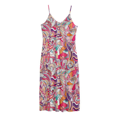 Pastel Bohemian Floral Pattern Print Jersey Midi Cami Dress