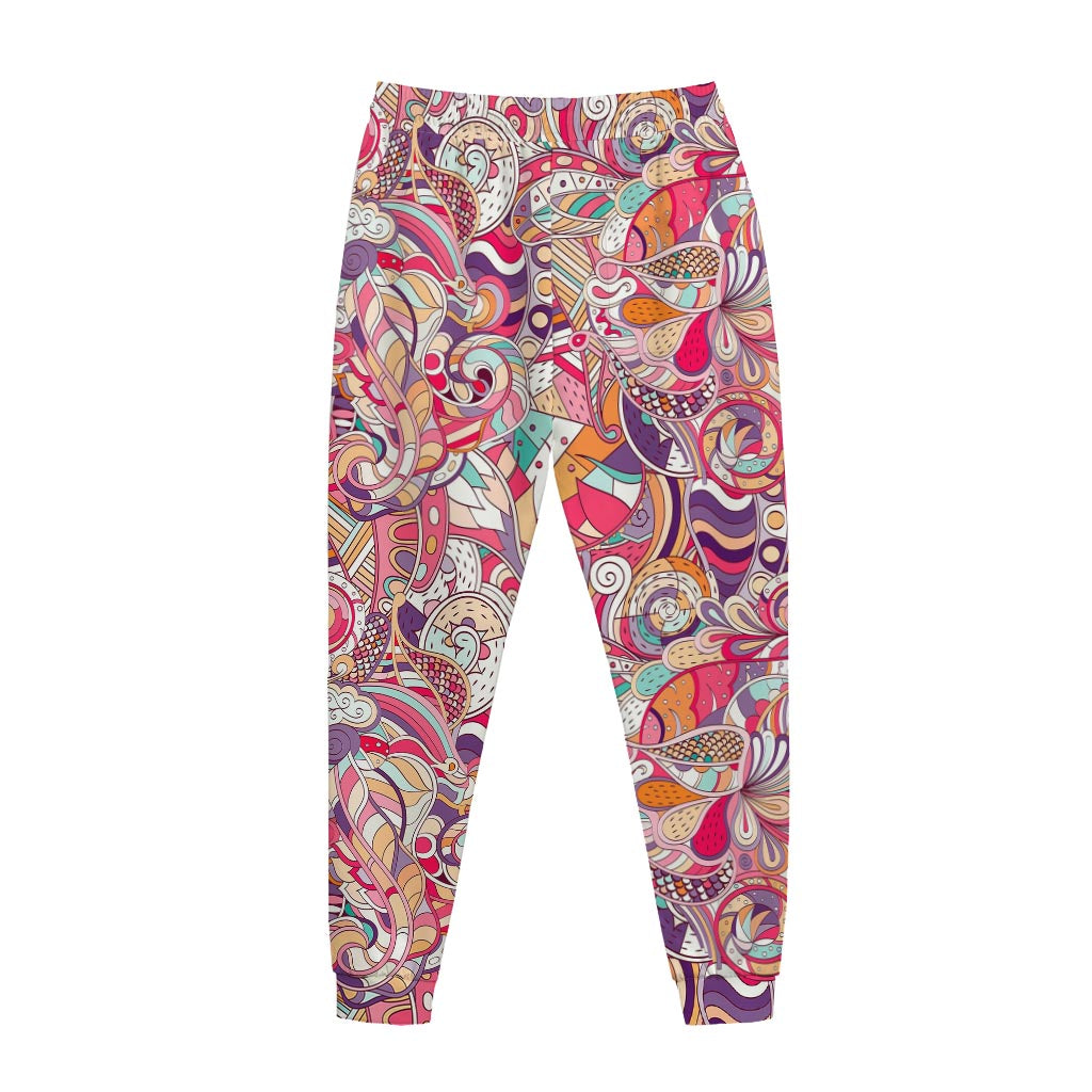 Pastel Bohemian Floral Pattern Print Jogger Pants