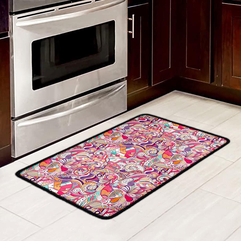 Pastel Bohemian Floral Pattern Print Kitchen Mat